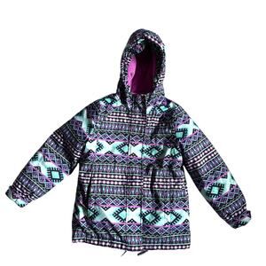 Girls Gray Print Snow Ski Jacket with Detachable fleece liner 5/6